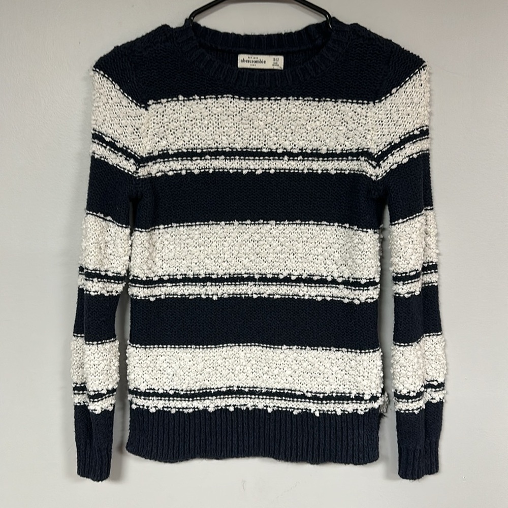 Abercrombie kids navy blue/white  soft striped long sleeve, crew sweater, 11/12